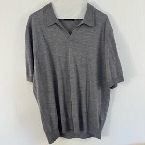 Elie Tahari 100% Wool Johnny Collar Knit Polo Size L Gray Sweater Quiet Luxury